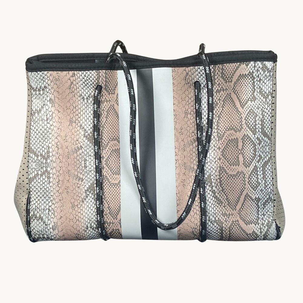 Large Neoprene Snakeskin Tote Bag with Matching Wristlet 14x9.5x11